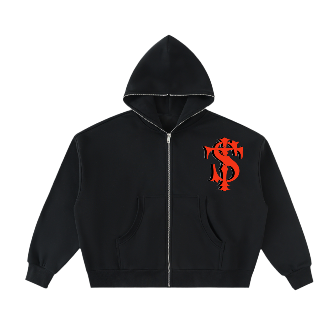 Cropped Full-Zip Boxy Logo Hoodie