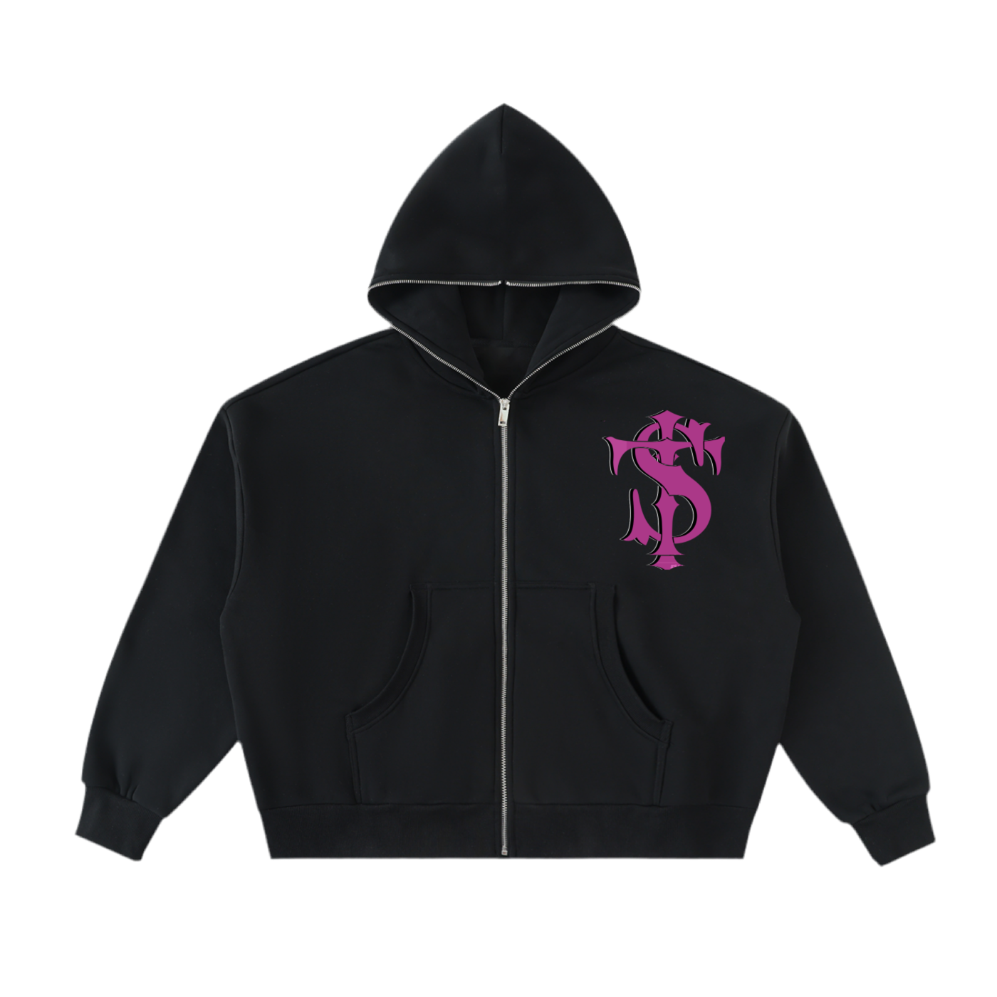 Cropped Full-Zip Boxy Logo Hoodie