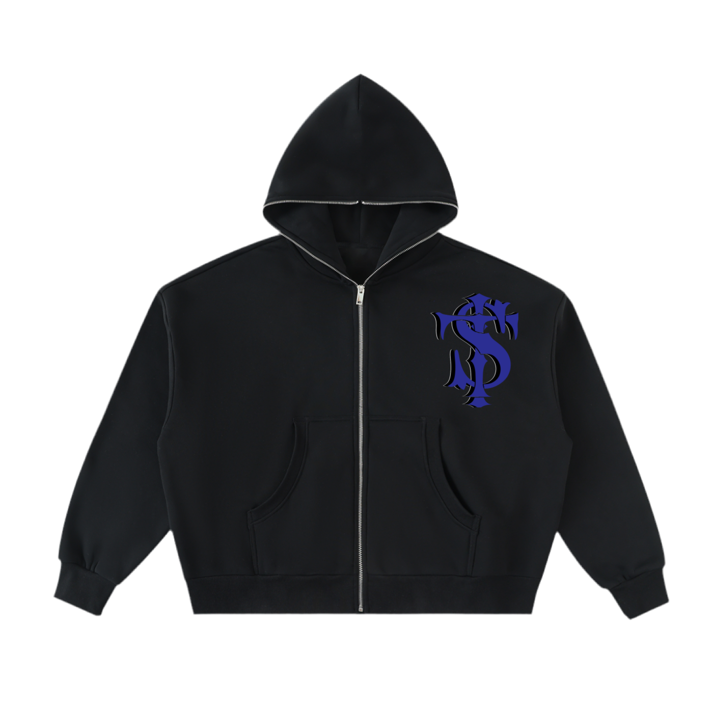 Cropped Full-Zip Boxy Logo Hoodie