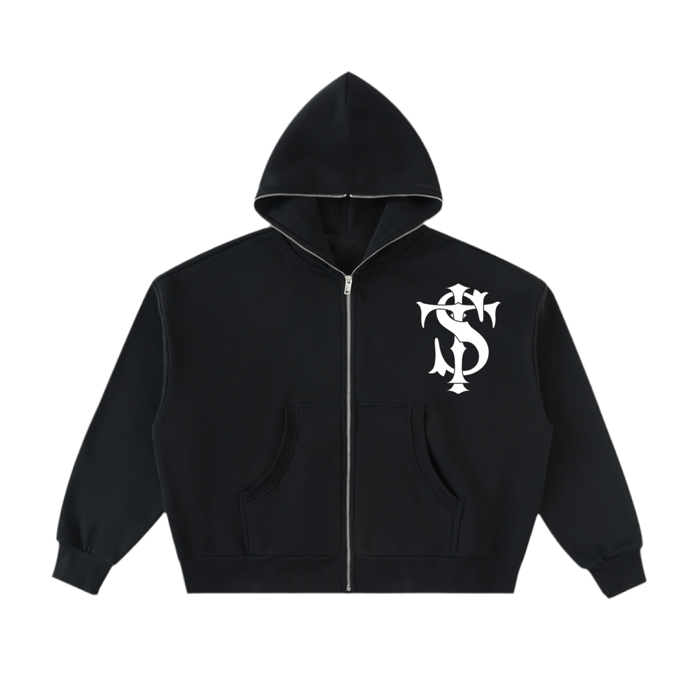 Cropped Full-Zip Boxy Logo Hoodie