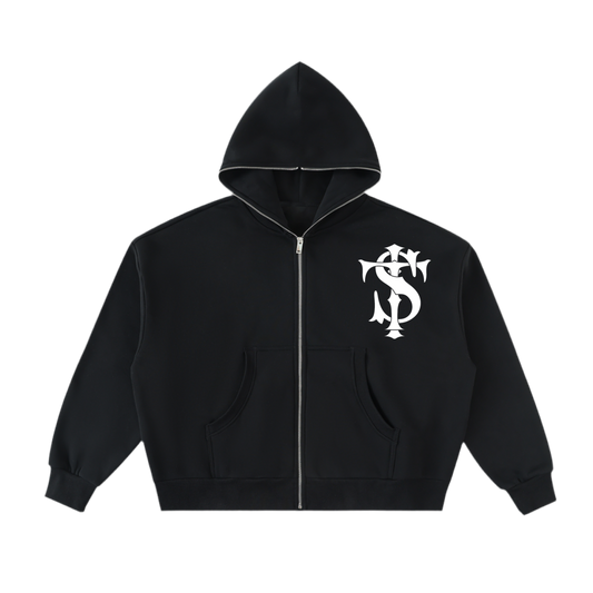 Cropped Full-Zip Boxy Logo Hoodie